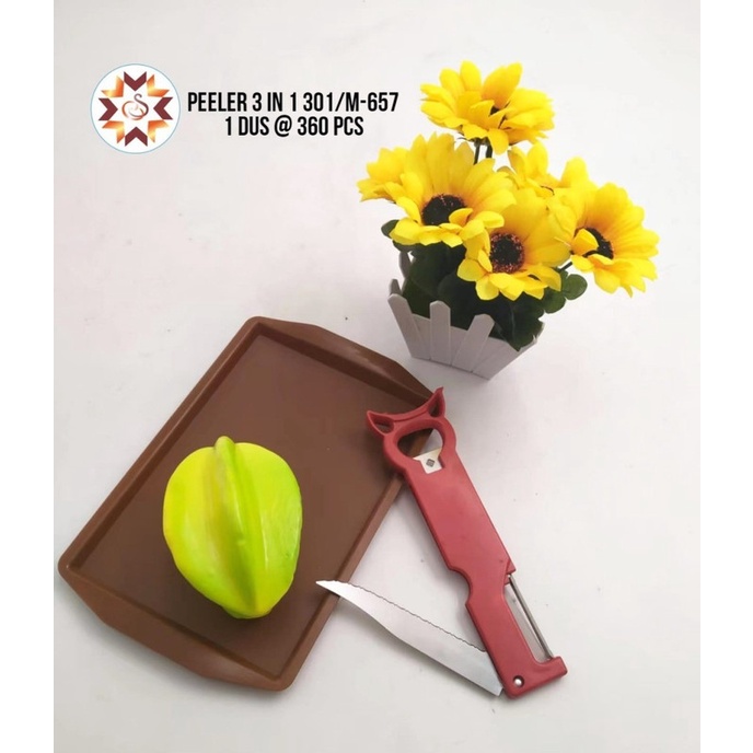 Peeler 3 in 1 Pisau Kupas Buah Sayur Pisau Lipat Pembuka Botol Multi Purpose Knife 391 M-657