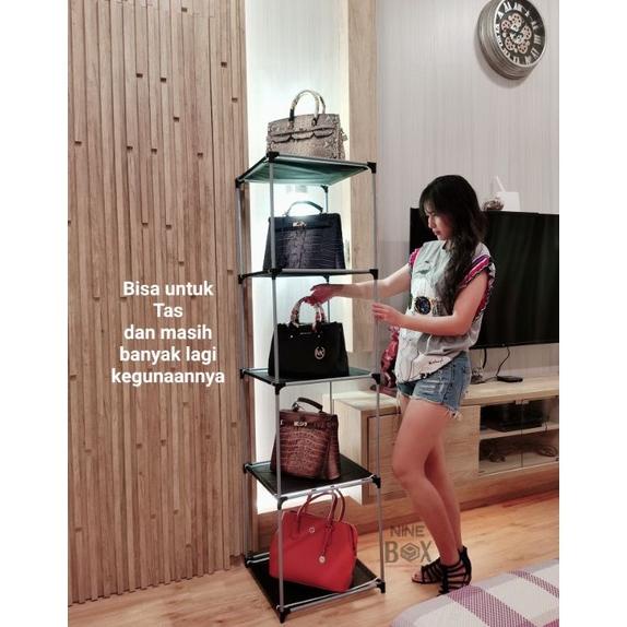 Rak Tas/Rak Boneka/Tempat Tas/Rak Helm/Rak Helem/Nine Box Rak Multifungsi 5Susun