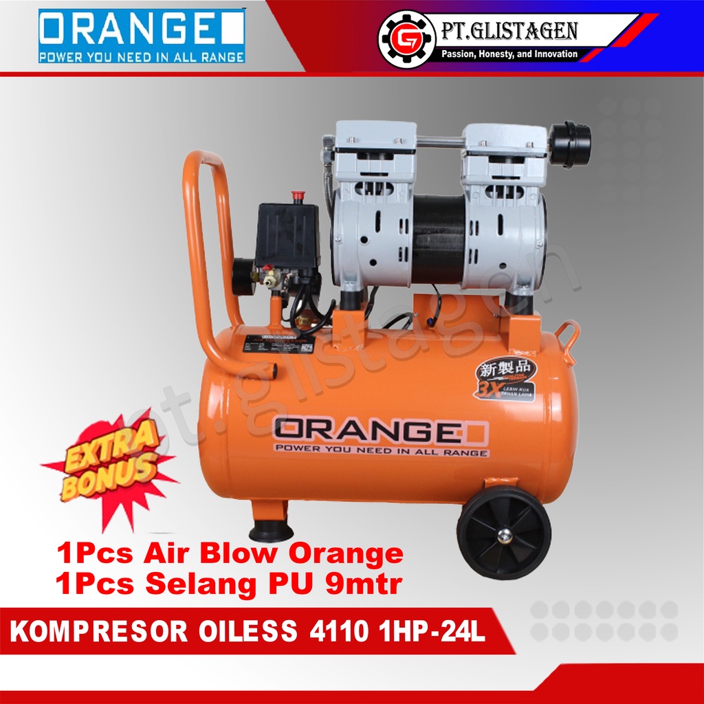 ORANGE 4110HPL-24L Mesin Kompresor Angin Listrik Oilles Silent 1HP 24L