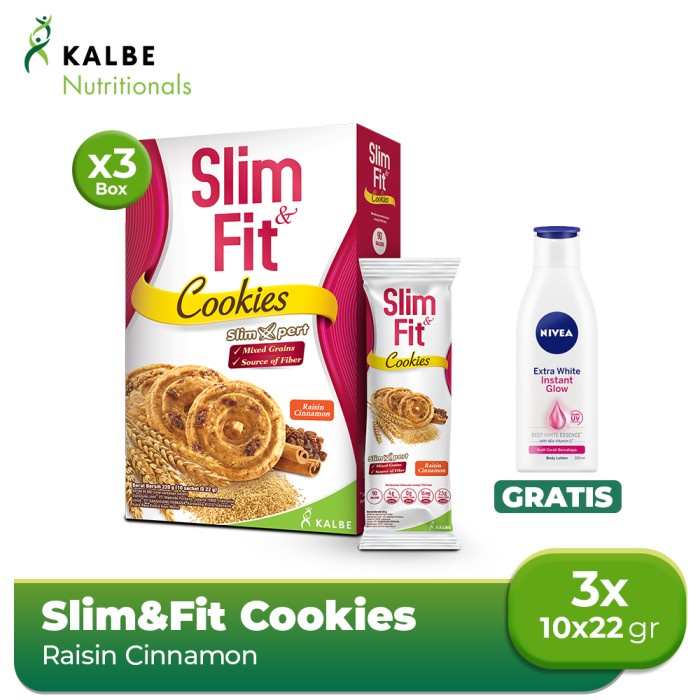 

Buy 3 Slim&Fit Cookies Raisin Cinnamon 10x22 gr Free Nivea Body Lotion