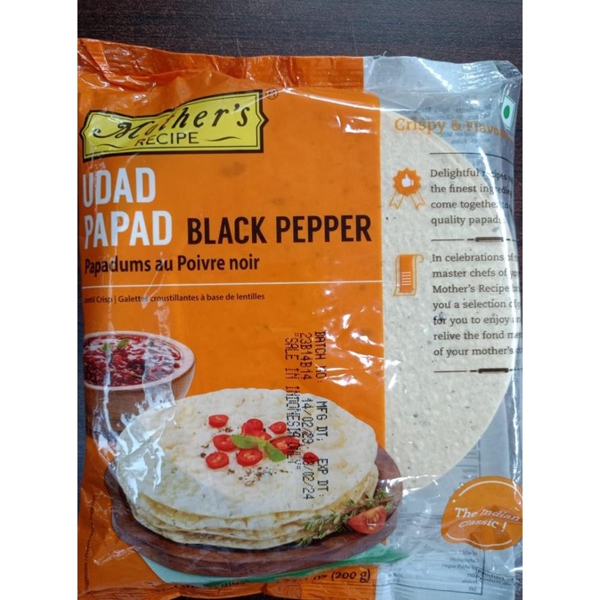 

cusss order] MOTHER'S UDAD PAPAD BLACK PEPPER 200 GM