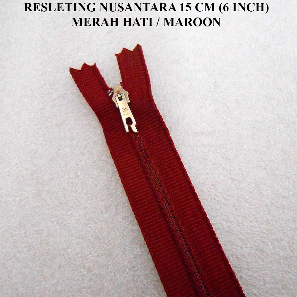 Resleting Zipper Sleting 15 cm / 6 inch Merah Hati Maroon Marun Merk Nusantara Murah