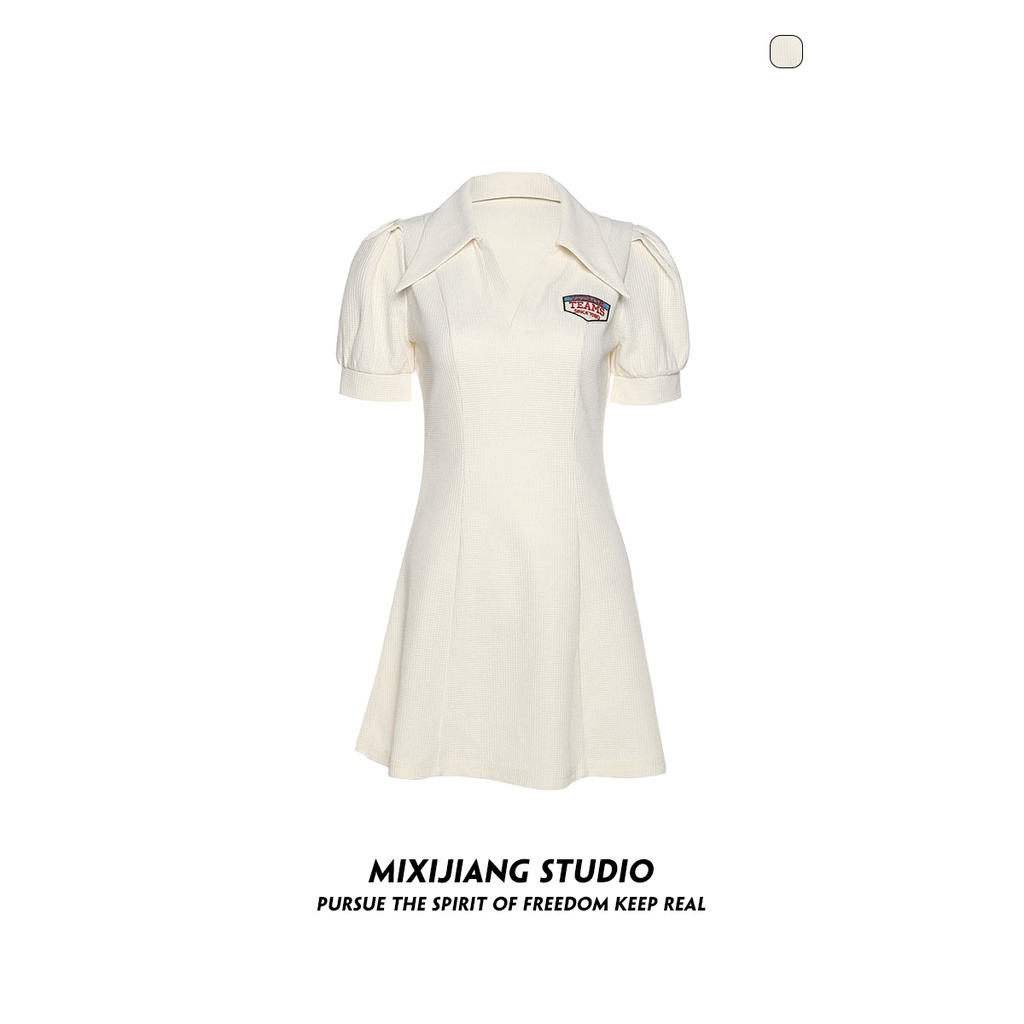 Red American hot girl bi persiapan gaya perguruan tinggi gaya keinginan murni rok pendek polo kerah pinggang slimming label gaun rok A-line