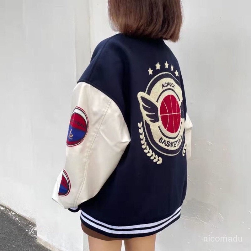 A Varsity Jaket Bomber Premium Import Gaya Sporty America Jaket Unisex Pria Wanita Korea Style