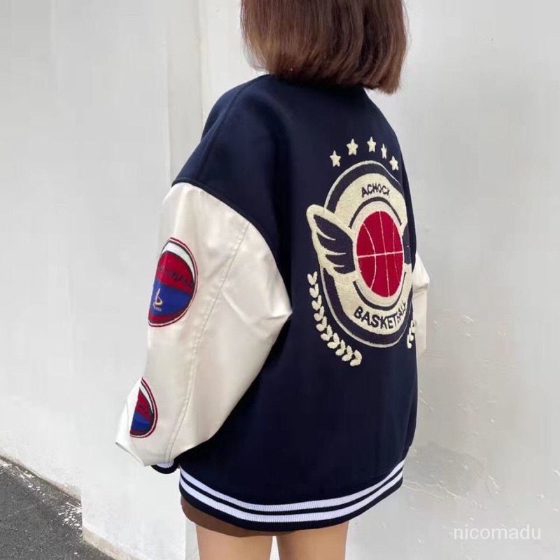 A Varsity Jaket Bomber Premium Import Gaya Sporty America Jaket Unisex Pria Wanita Korea Style