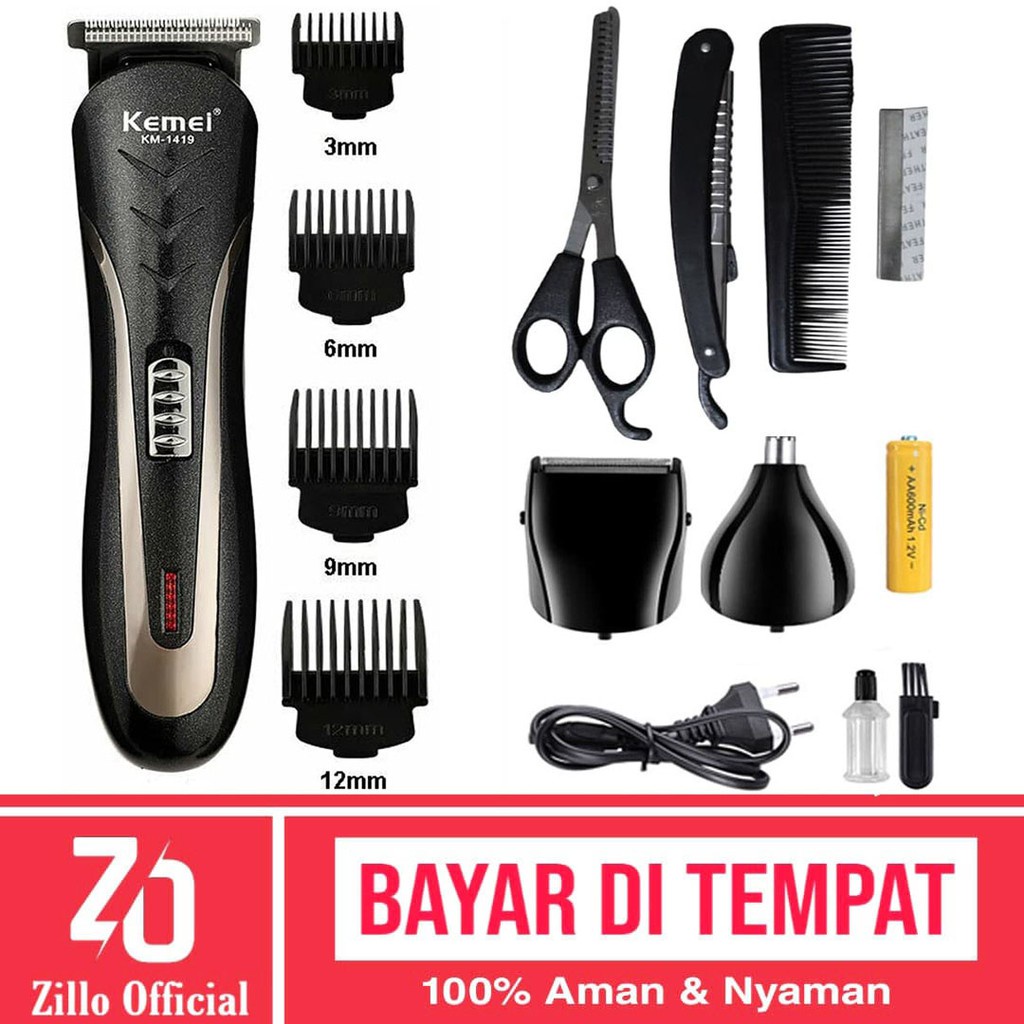 ZILLO Mesin Pencukur Rambut KEMEI 3in1 Alat Cukur Rambut Kumis Jenggot Bulu Hidung Potong Rambut Cas