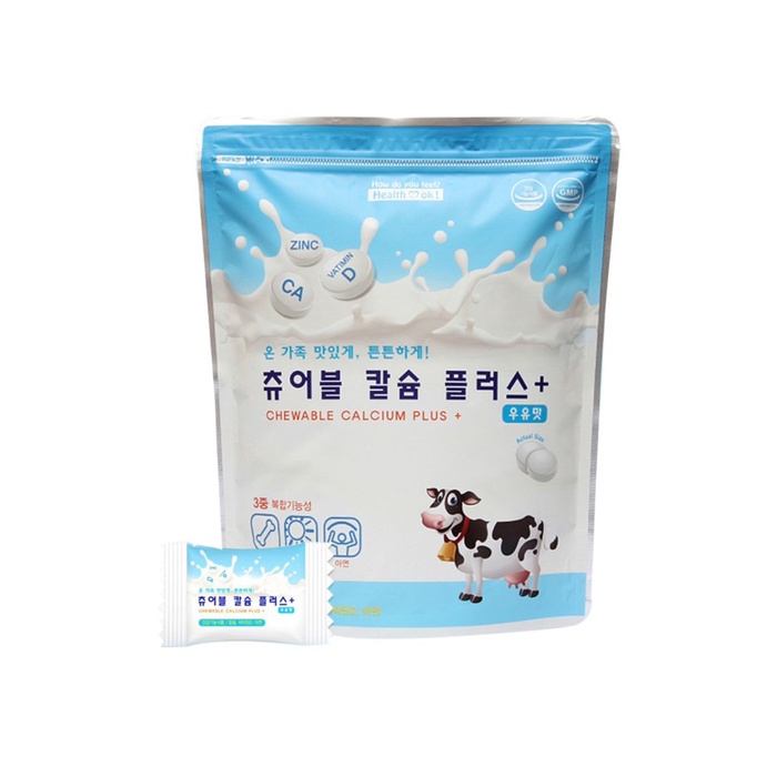 

[50 Pcs] Chewable Calcium Plus Vitamin D Zinc Rasa Susu Korea/ Vitamin