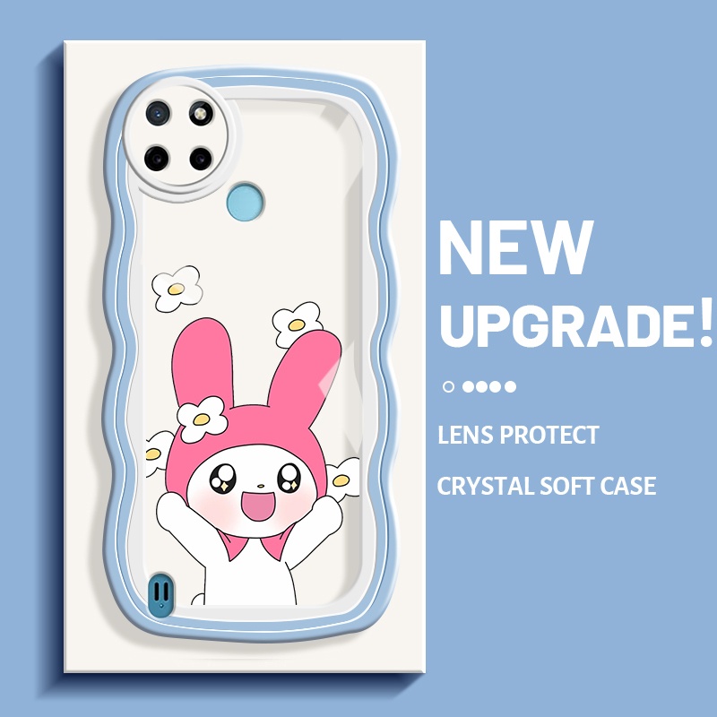 Casing Ponsel untuk Realme C21 C21Y C25Y C15 Case pola kelinci merah muda senang casing pinggiran ge