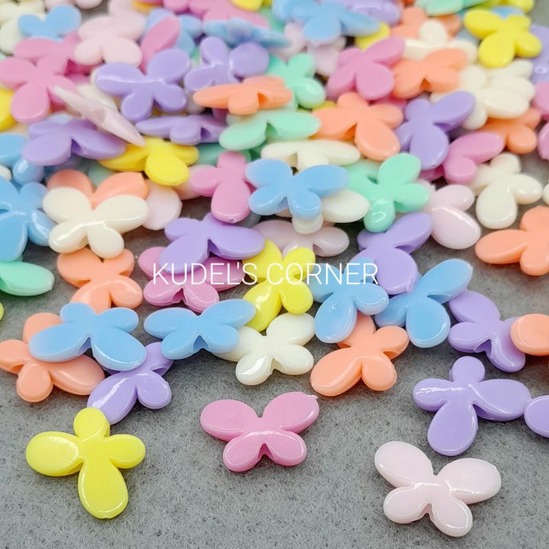 10gr/ 42pcs manik mote akrilik kupu-kupu mix pastel/ akrilik butterfly 10mmx15mm