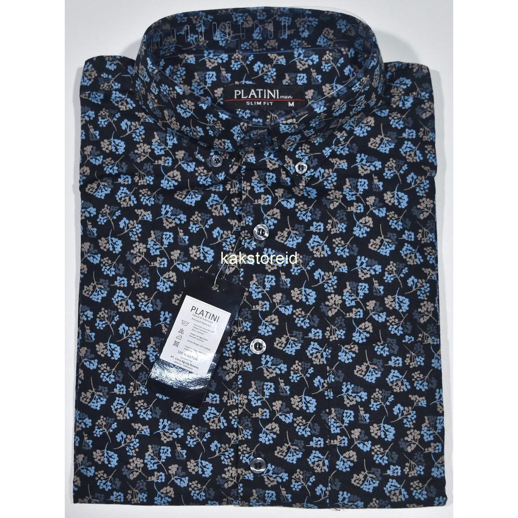 Kemeja Pria PLATINI Lengan Pendek Hitam Motif Slimfit KPP 47