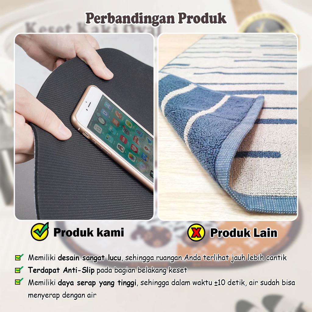 Keset Kamar Mandi Diatomite Karet Ukuran 40cm x 60cm Menyerap Air Cepat Kering Keset Kaki Gulung Toilet Anti Slip Termurah - D2A6