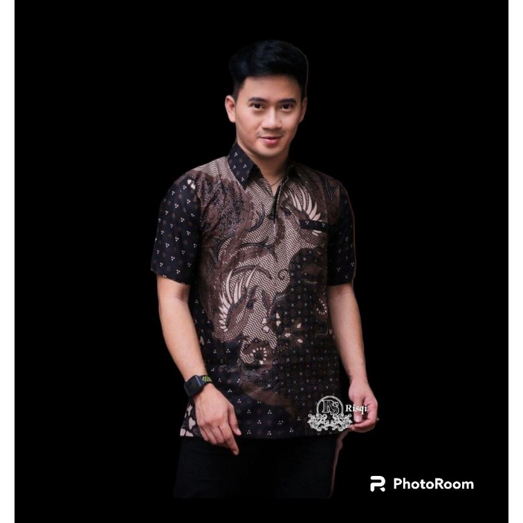 Batik Pria Lengan Pendek BATIK AZMIL HRB026 motif KERATONAN Kode 002 size M L XL XXL Reguler