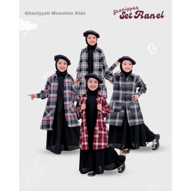 SET FLANEL KIDS BY GHANIYYAH MOESLEM KIDS TERBARU LONG OUTER COTTON FLANEL PREMIUM SET INNERDRESS BL
