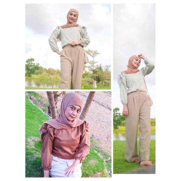 Aza Blouse, Korean Blouse, Blouse Korea, Atasan Wanita, Korean Top, Blouse Lengan Balon, Blouse Leng