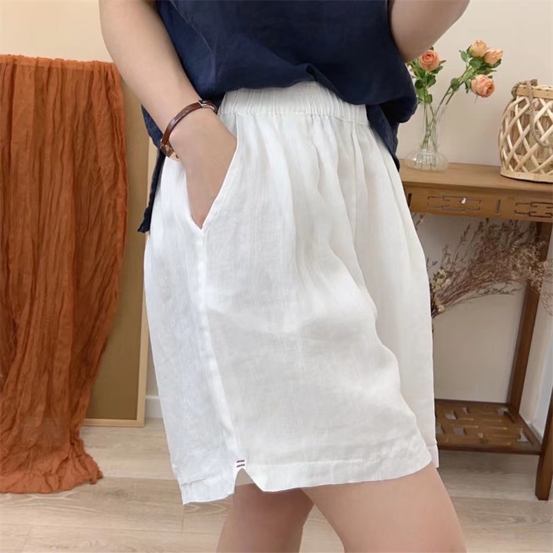 Musim panas baru katun dan linen pinggang elastis longgar celana kasual lebar kaki