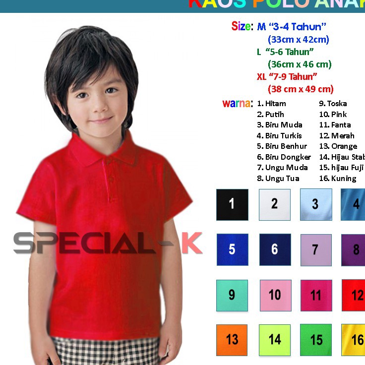 [KODE 7CZKJ] Kaos Kerah Anak / Polos bahan pique PE