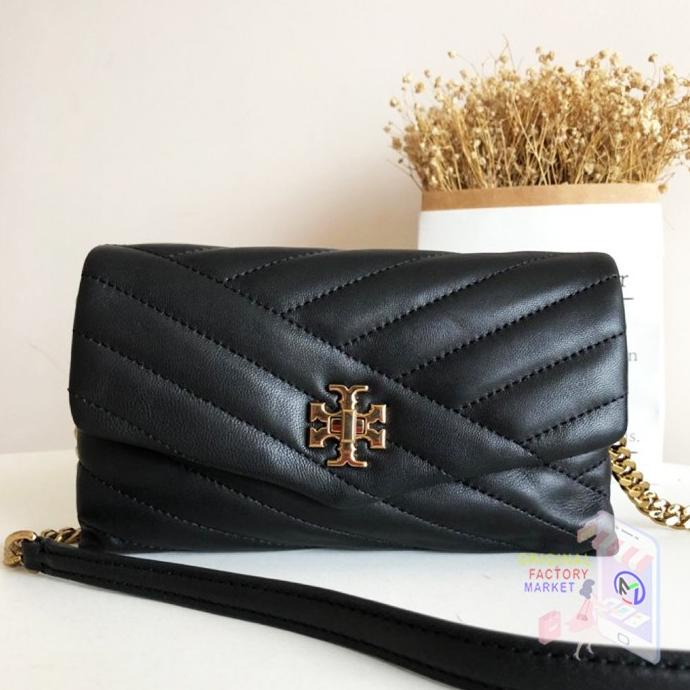 Tas Tb Kira Chevron Leather Chain Wallet Black 64068