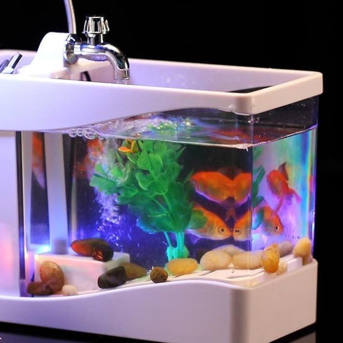 Usb Desktop Aquarium Mini Jam Alarm Led Display Aerator Akuarium Mini