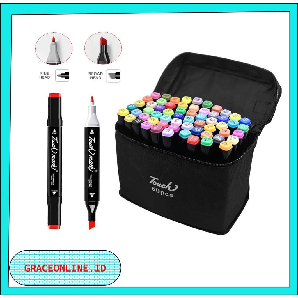 Touch HL270 Warna Spidol Permanen Spidol Warna Warni Spidol 1 Pack 60 Warna Pena Spidol Seni 60 Warn