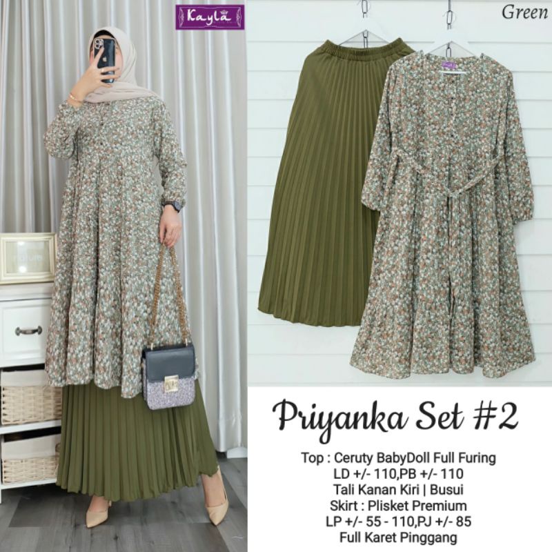 AMITHA - PRIYANKA #2 SET ORIGINAL BY KAYLA // Setelan Tunik Motif Rok Plisket Best Seller