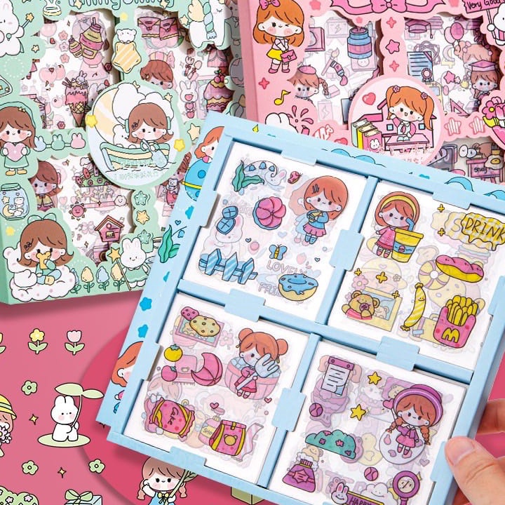 

❄️ READY STOK ❄️ Sticker Waterproof Sticker Momo Dapat Box Isi 100 Lembar Motif Momo Kartun Korea Lucu Anti Air Dekorasi Handbook Scrapbook Sticker
