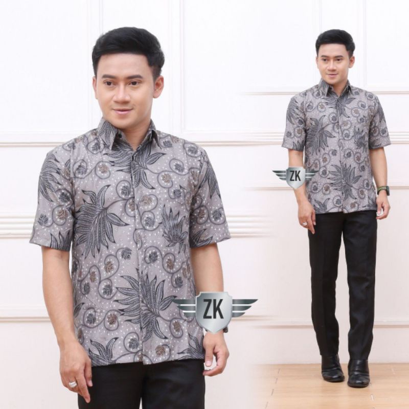COD Zahira Batik HRB026 Kenongo Hem Kemeja Batik Pria Lengan Pendek
