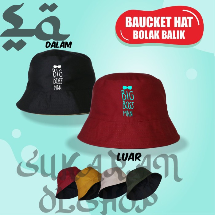 TOPI PRIA ORIGINAL bucket hat pria big boss man - Merah-Hitam E7L5 kekinian cod termurah bayar ditem