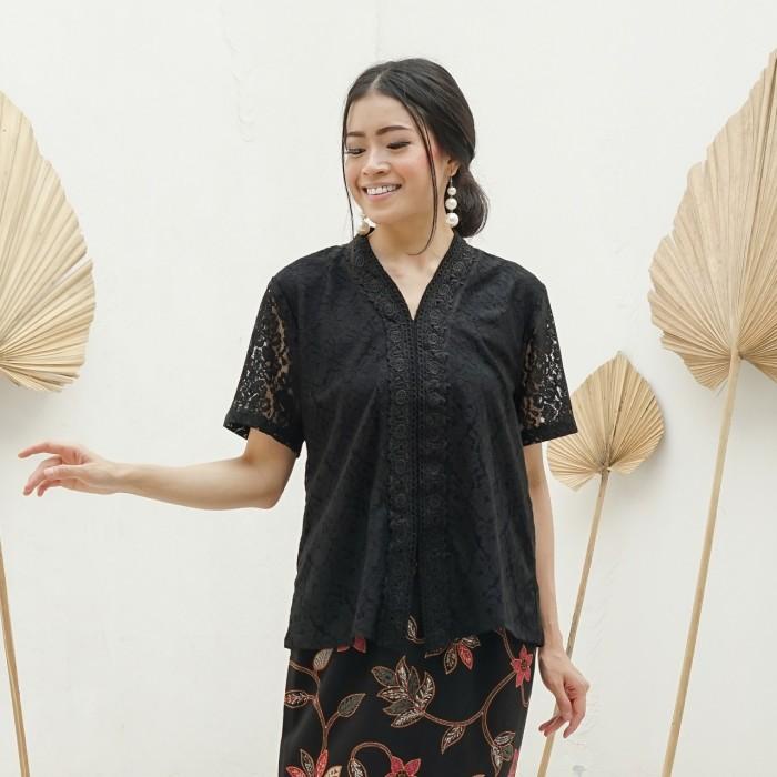 Terlaris Kebaya Encim Lengan Pendek Full Brukat Renda Hitam