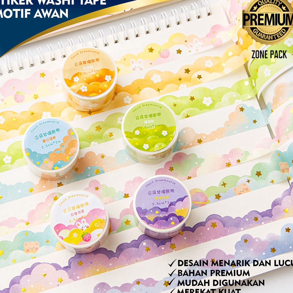 

9.9 BRANDS FESTIVAL Stiker Washi Tape Motif Awan| Tape Stiker Dekorasi | Washi Tape Decor Masking Tape | Pita Pelekat Cartoon