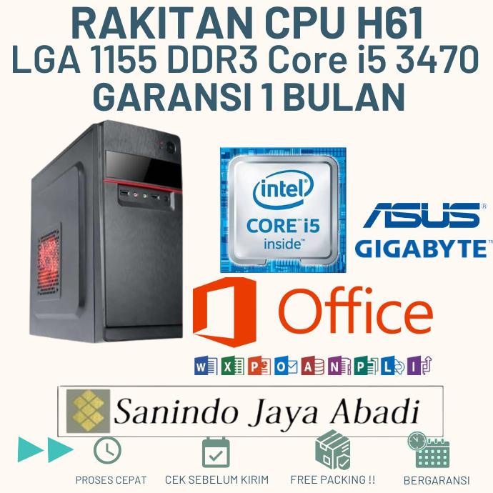 Rakitan Cpu H61 Asus / Gigabyte Core I5 3470 8Gb Ssd 512Gb Garansi