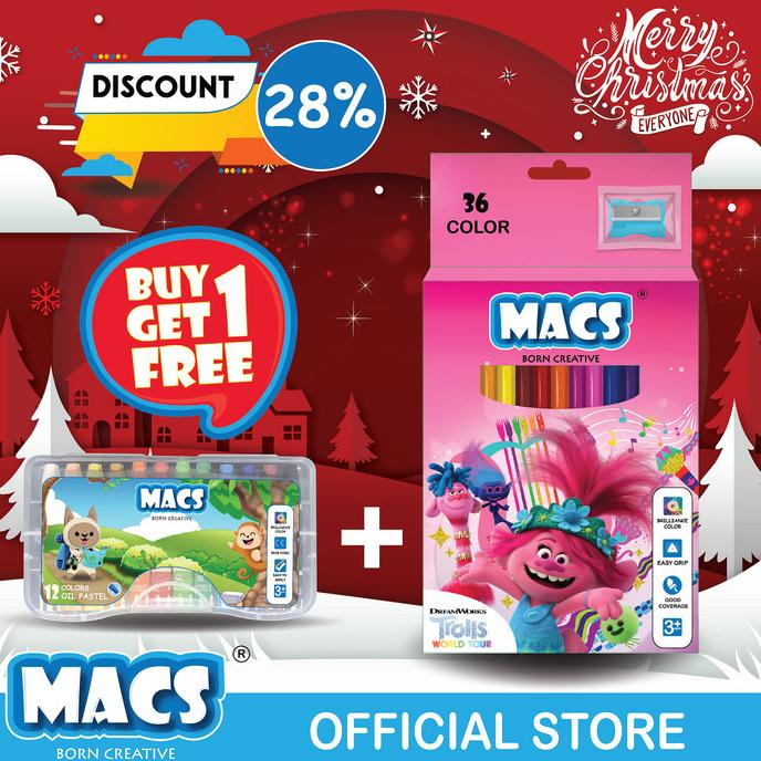 

Holiday bundle 36 Trolls color pensil+12 warna oil pastel crayon MACS