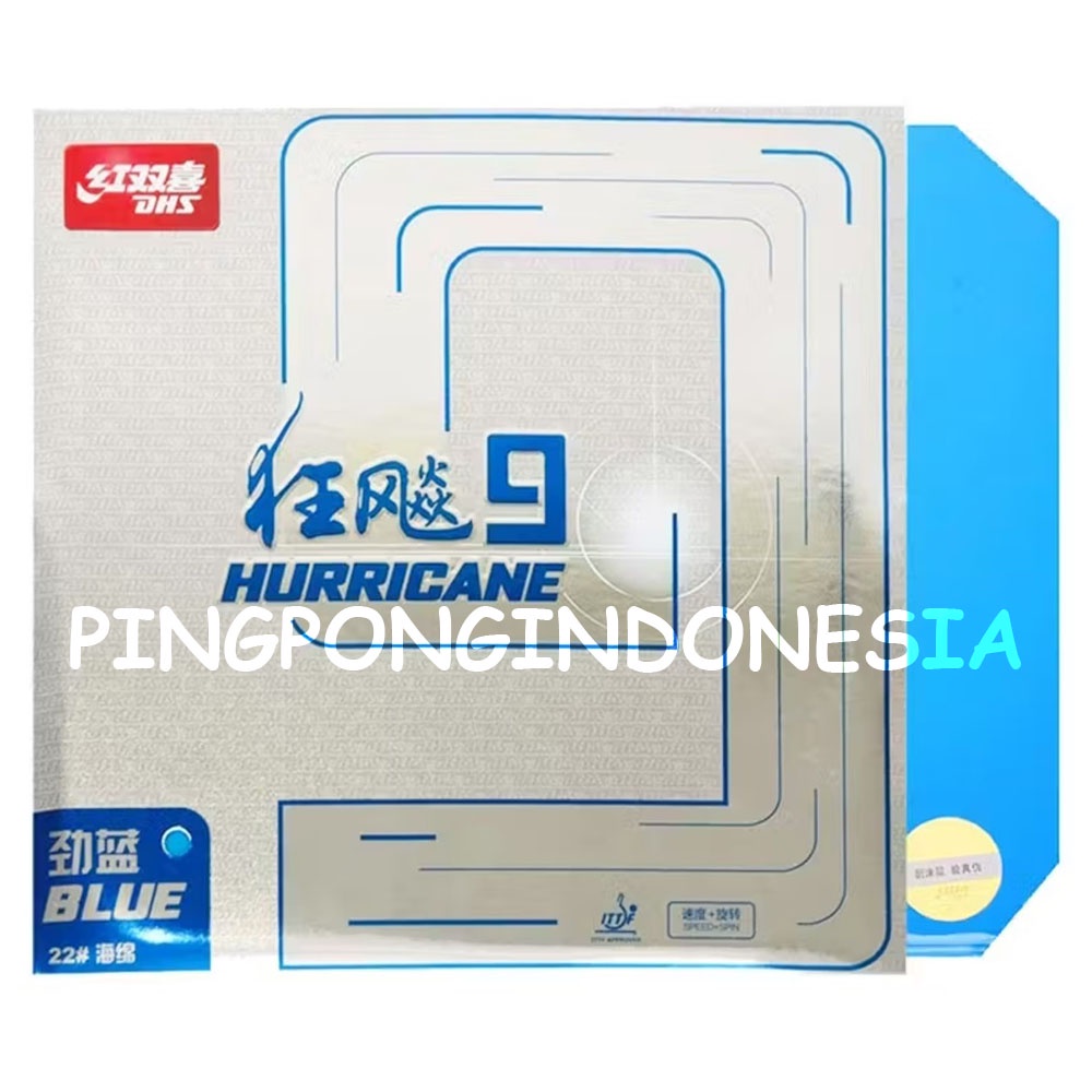 DHS Hurricane 9 Blue - Rubber Karet Pingpong Tenis Meja Bat Bet Strength Speed Tenismeja