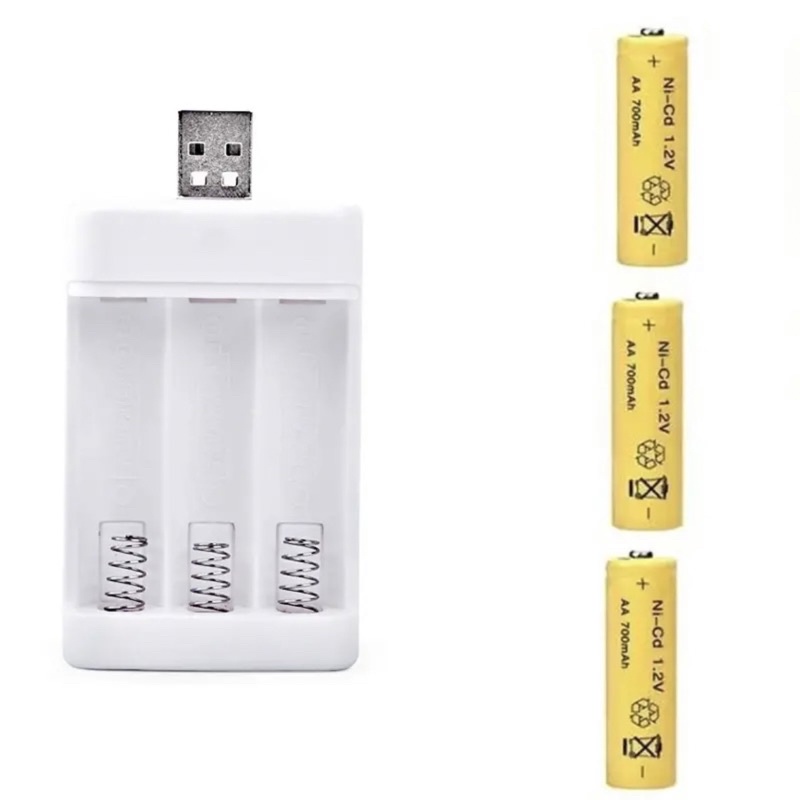 Pengisi daya usb portabel 3 slot baterai isi ulang AA