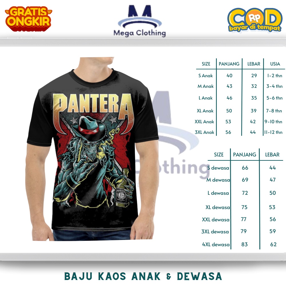Kaos Band Pantera Heavy Metal Unofficial Anak & Dewasa - Baju Couple Anak & Dewasa Band Pantera Heav