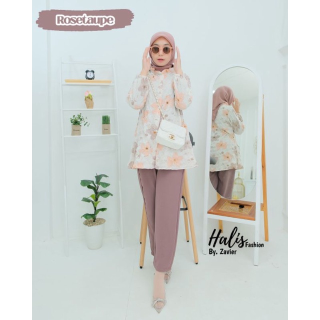 Halis Fashion Ori//Set Celana Crinkle Bunga by Halis // One Set Crinkel Set Hijab Voal