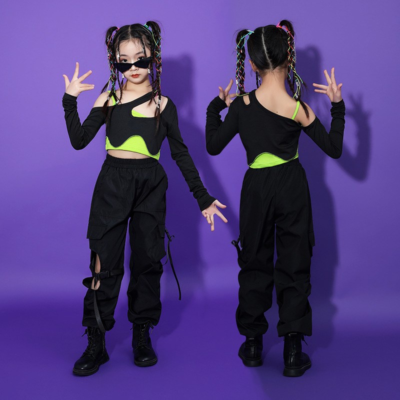 Girls' Jazz Clothes Suit2023New Online Red Western Style Little Girl Exposed Navel Hip Hop LooseTCat