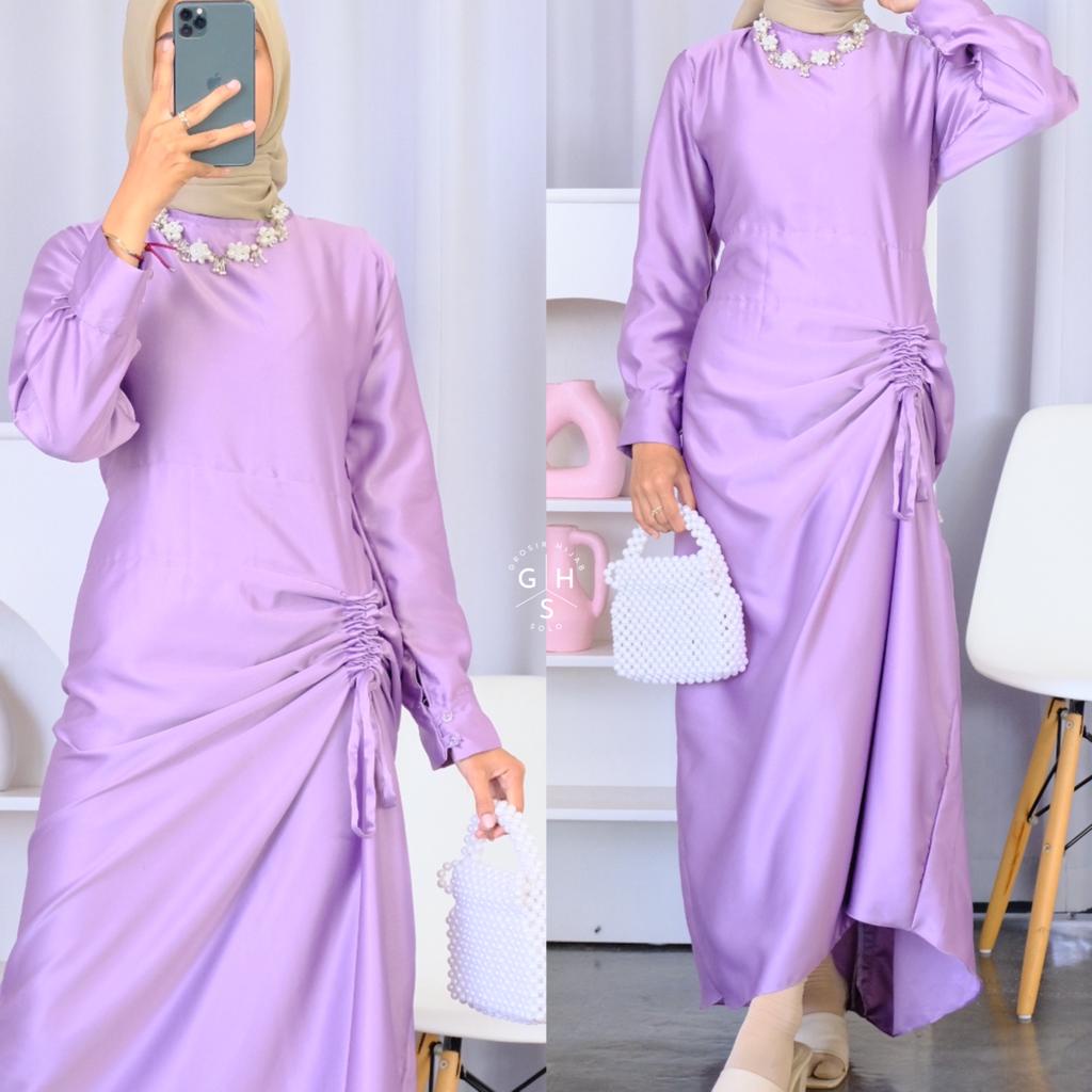 SANUM GAMIS MAXI TALI SERUT ATASAN WANITA DRESS SATIN SILK PREMIUM (RPA)