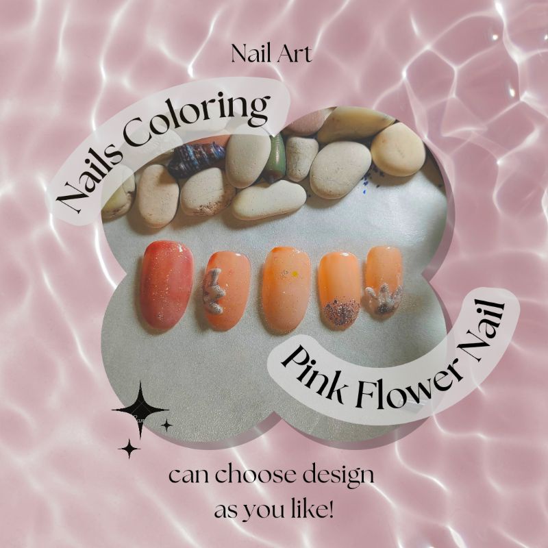 (PINK FLOWER NAIL) Fake Nail|Nail Art Nail Artis Nail Polish Elegan Nail Gel Nail Custom