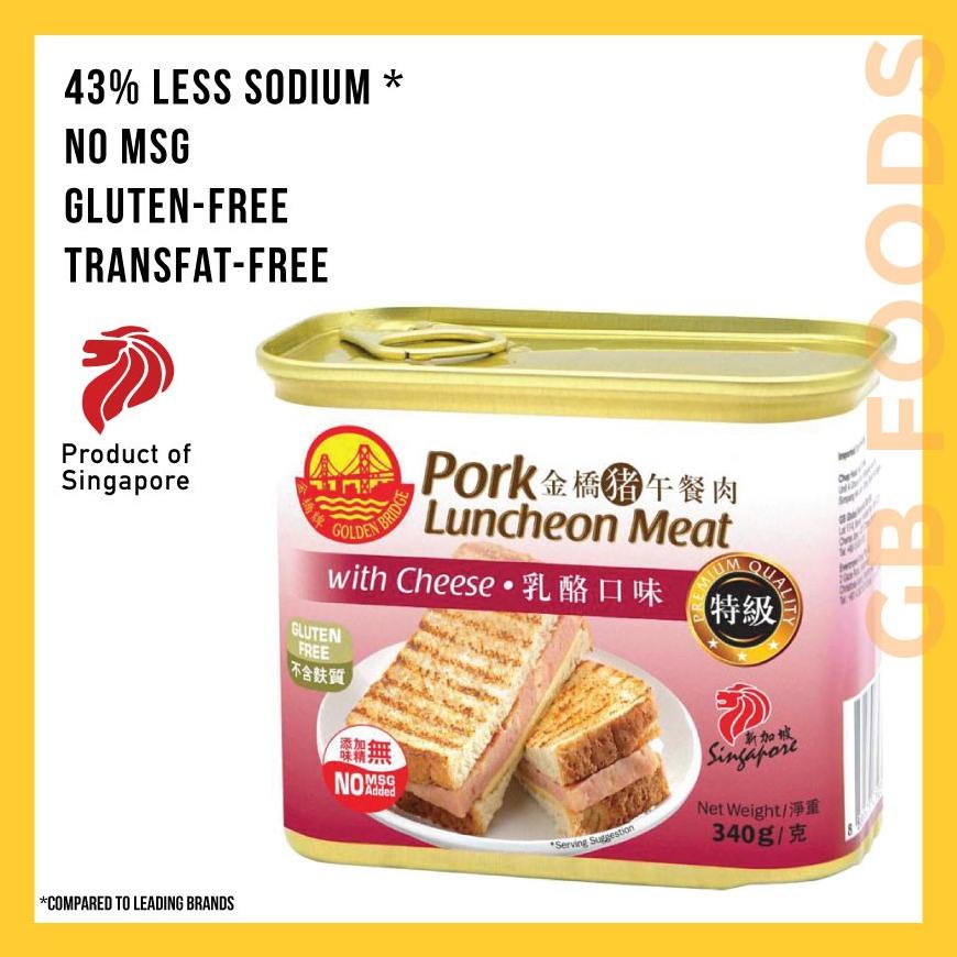 

GOLDEN BRIDGE PORK LUNCHEON MEAT WITH CHEESE 340 g , PREMIUM LUNCHEON MEAT SINGAPORE Best Seller