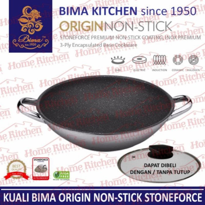 Terlaris Kuali Bima Origin Non Stick Wok Pan 32Cm Stone Force Coating B2003432