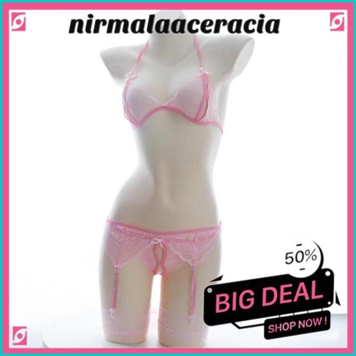 LINGERIE BIKINI SET HOT SEXY OPEN CROTCH G STRING TRANSPARAN GARTER BELT DAN STOKING /T 
