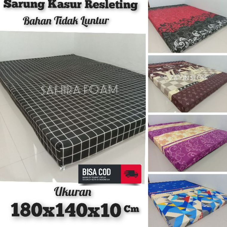 Murah Sarung Kasur Resleting Uk 180x140x10/ 180x90x10 Cm. Bahan Lembut & Tidak Luntur (Sprei Sleting