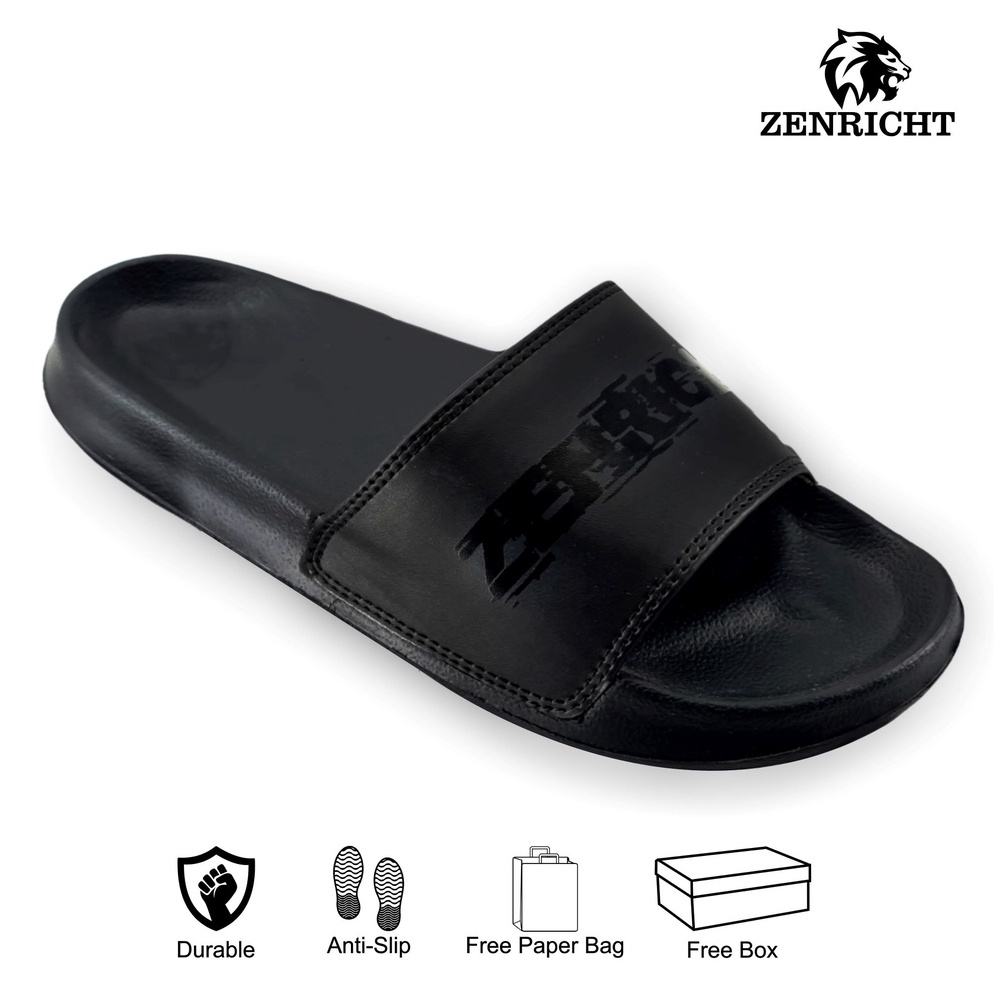 BEST SELLER Zenricht - Sendal Slop Pria Zfull Black - Hitam