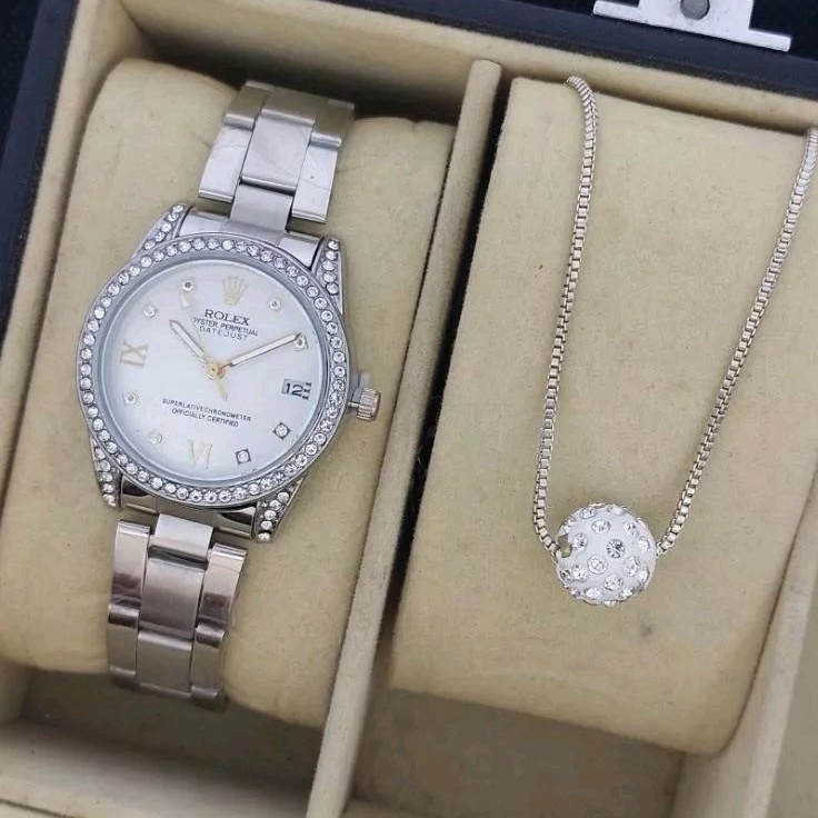REKOMENDASI Jam Tangan Wanita ROLEX Paket Kalung Tahan Air