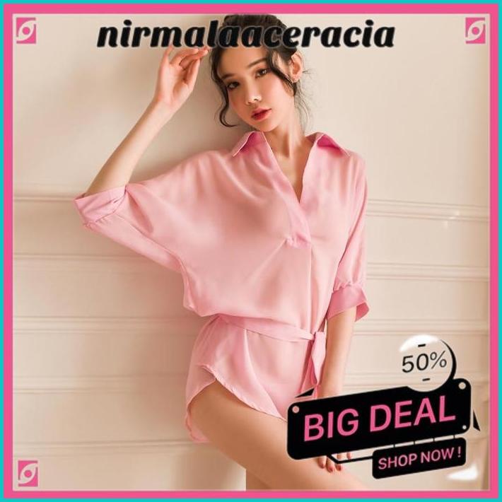 SEXY LINGERIE WANITA SET LENGAN / BAJU TIDUR KEMEJA SIFON TRANSPARAN PIYAMA HOT FASHION IMPOR  