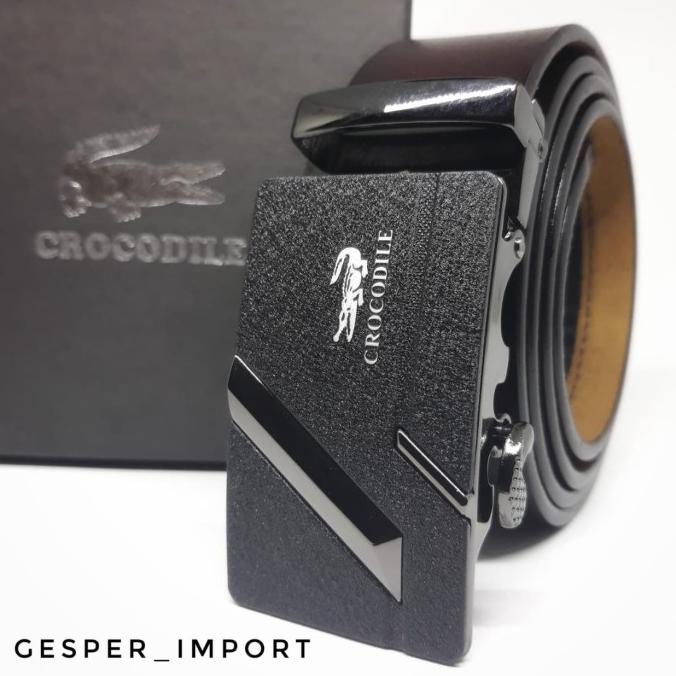 Gesper Pria Crocodile Ikat Pinggang Kulit Asli Import