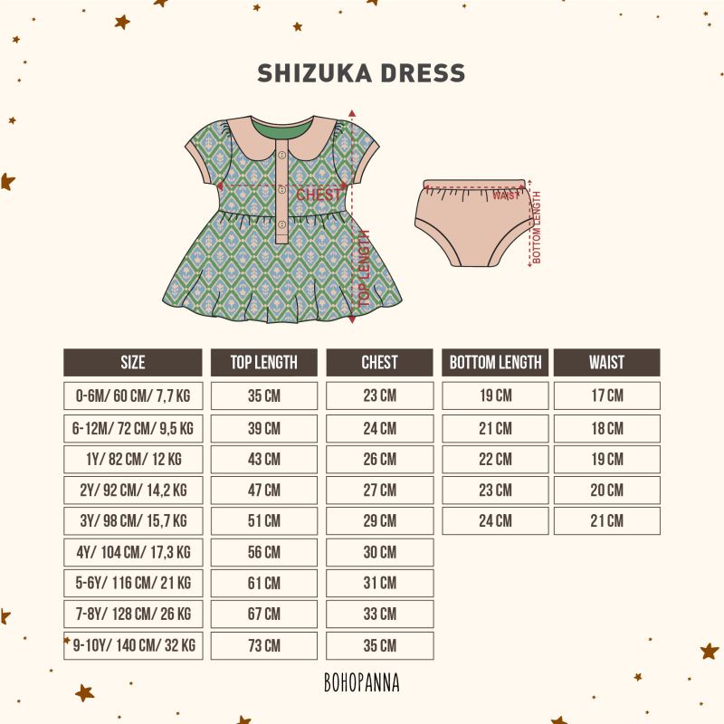 Shizuka Dress Bohopanna B50 / Dress Bayi Anak Perempuan / Dress Bayi Anak Katun / Dress Anak Bohopanna