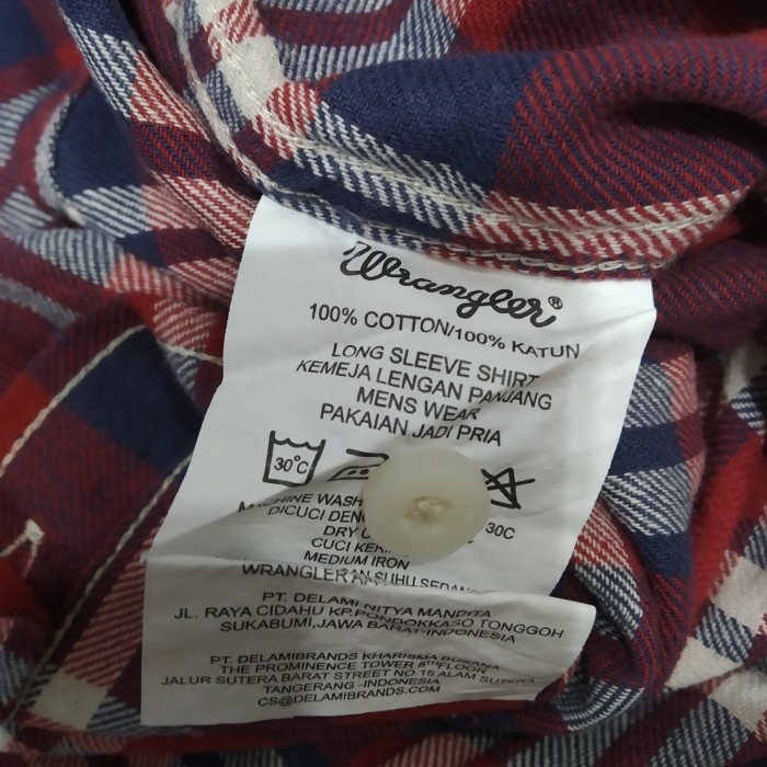 Original Kemeja Pria Wrangler Lengan Panjang Kotak 100% Cotton