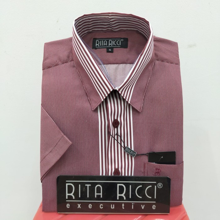 Kemeja Pria Rita Ricci Gaya Executive Formal Salur Maron Kombinasi