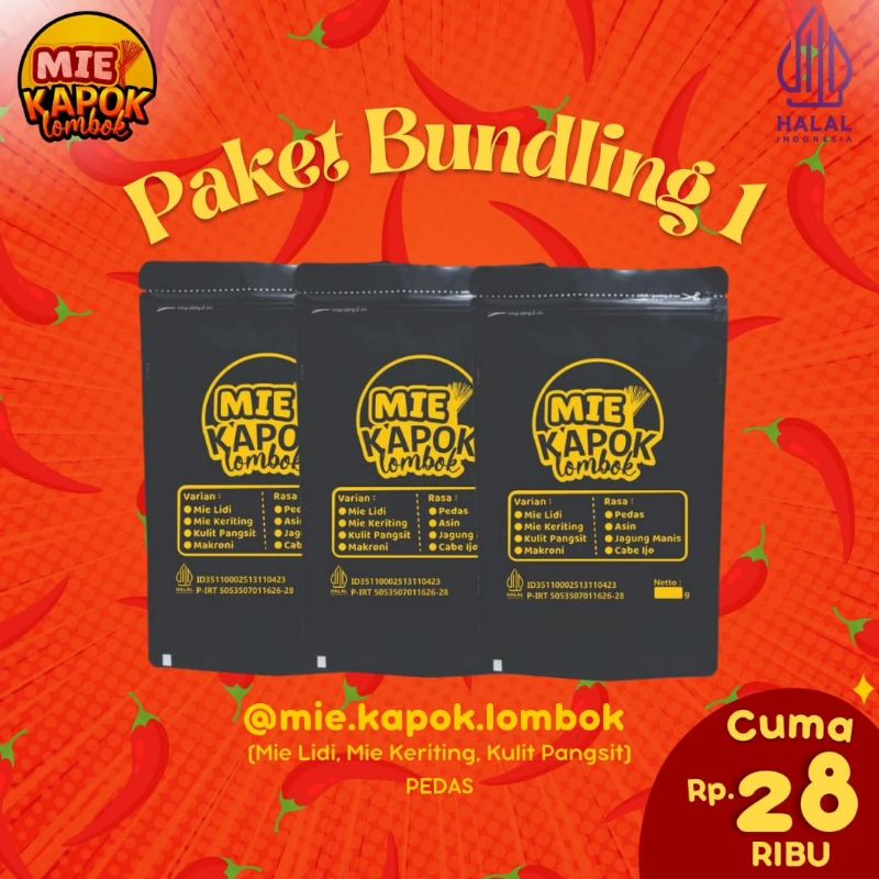 

PAKET BUNDLING 1 (Mie Lidi, Mie Keriting, Kulit Pangsit) Pedas Paket Murah.